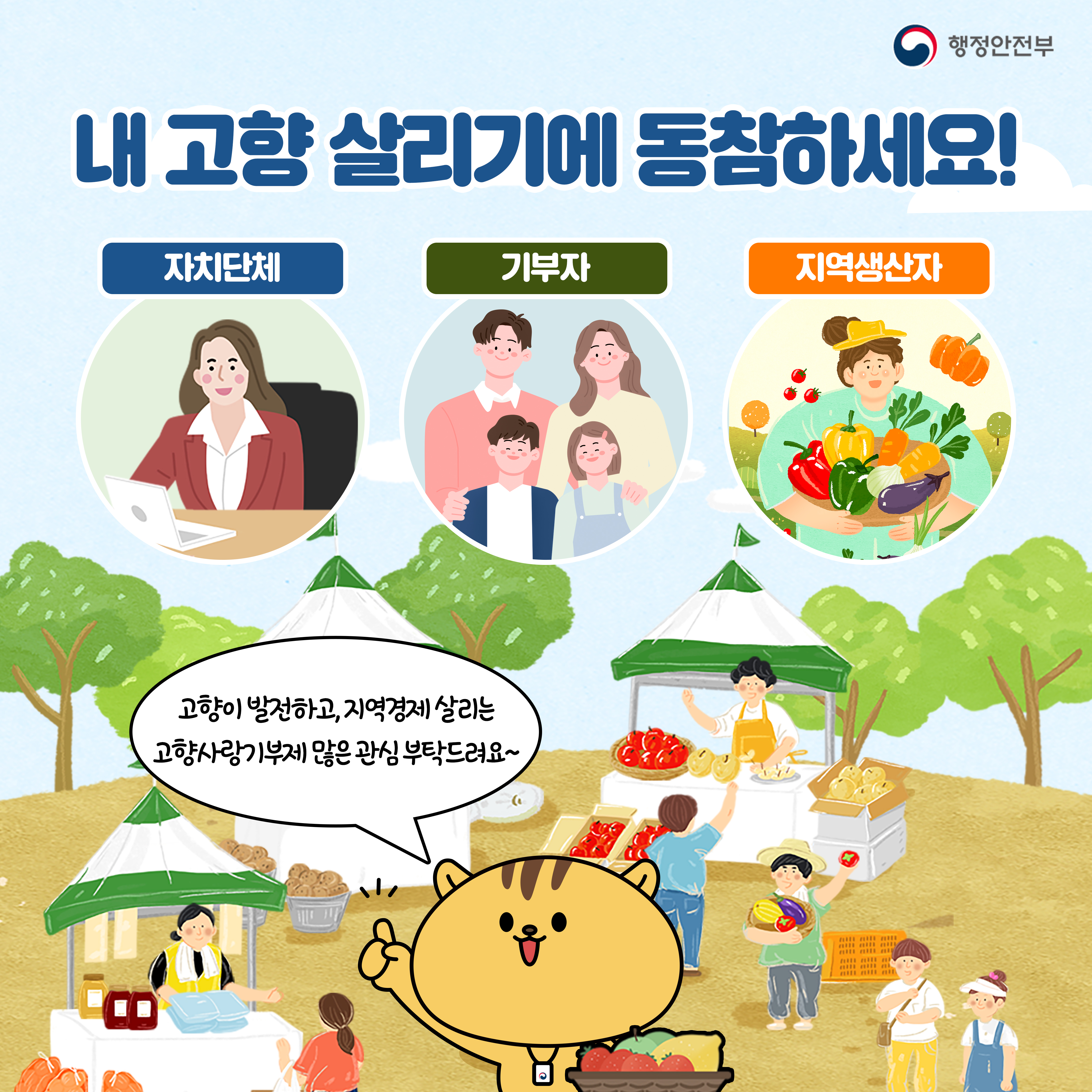 내고향 살리기에 동참하세요!(자치단체, 기부자, 지역생산자) 고향이 발전하고, 지역경제 살리는 고향사랑기부제 많은 관심 부탁드려요~